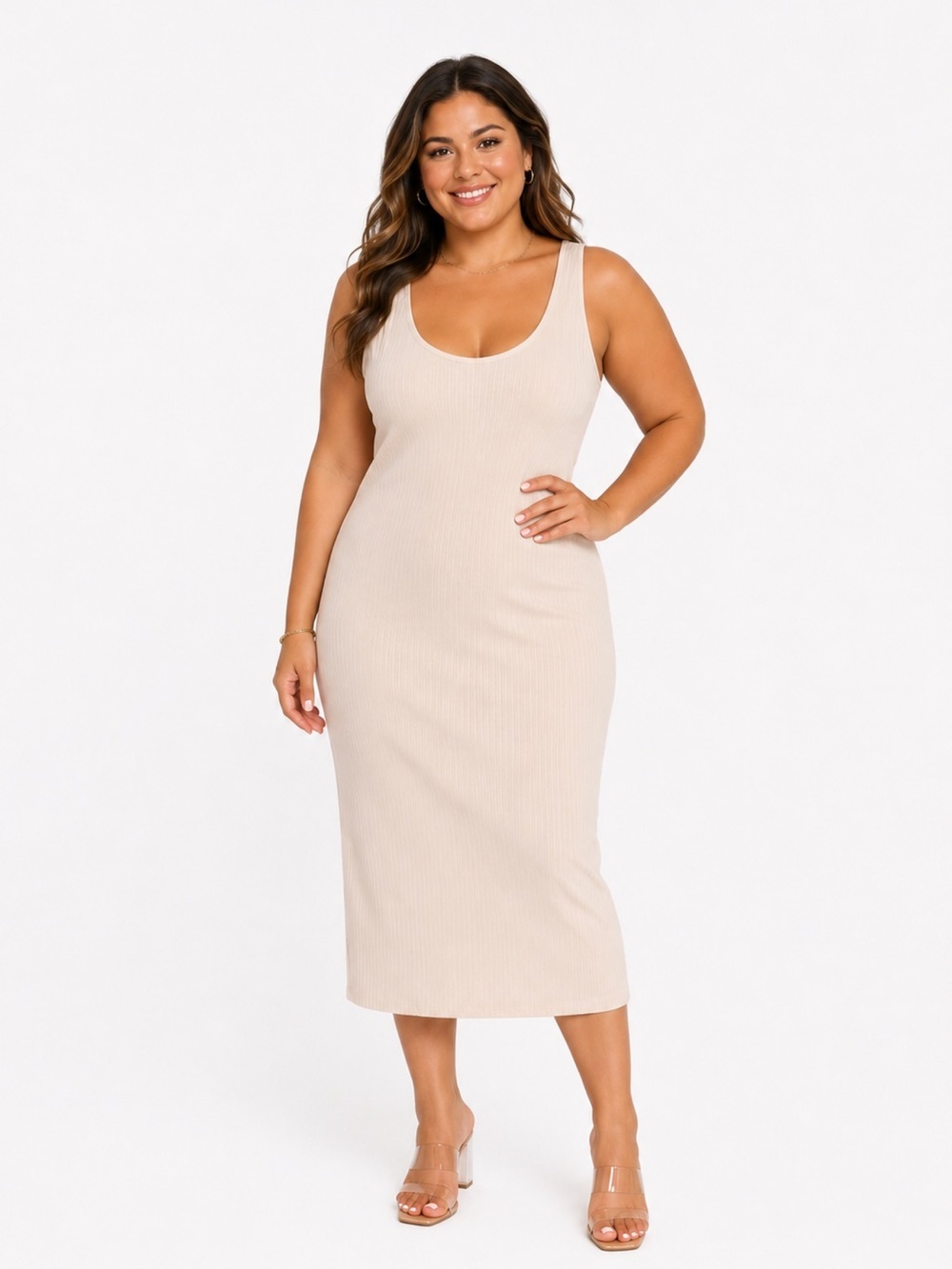 Fashion Nova Cream Ribbed Midi Dress NWT